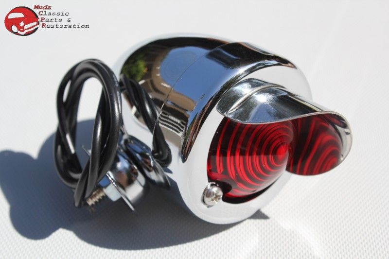 Small Mini Red Marker Lights W Visor Chrome Custom Car Truck Hot Rod